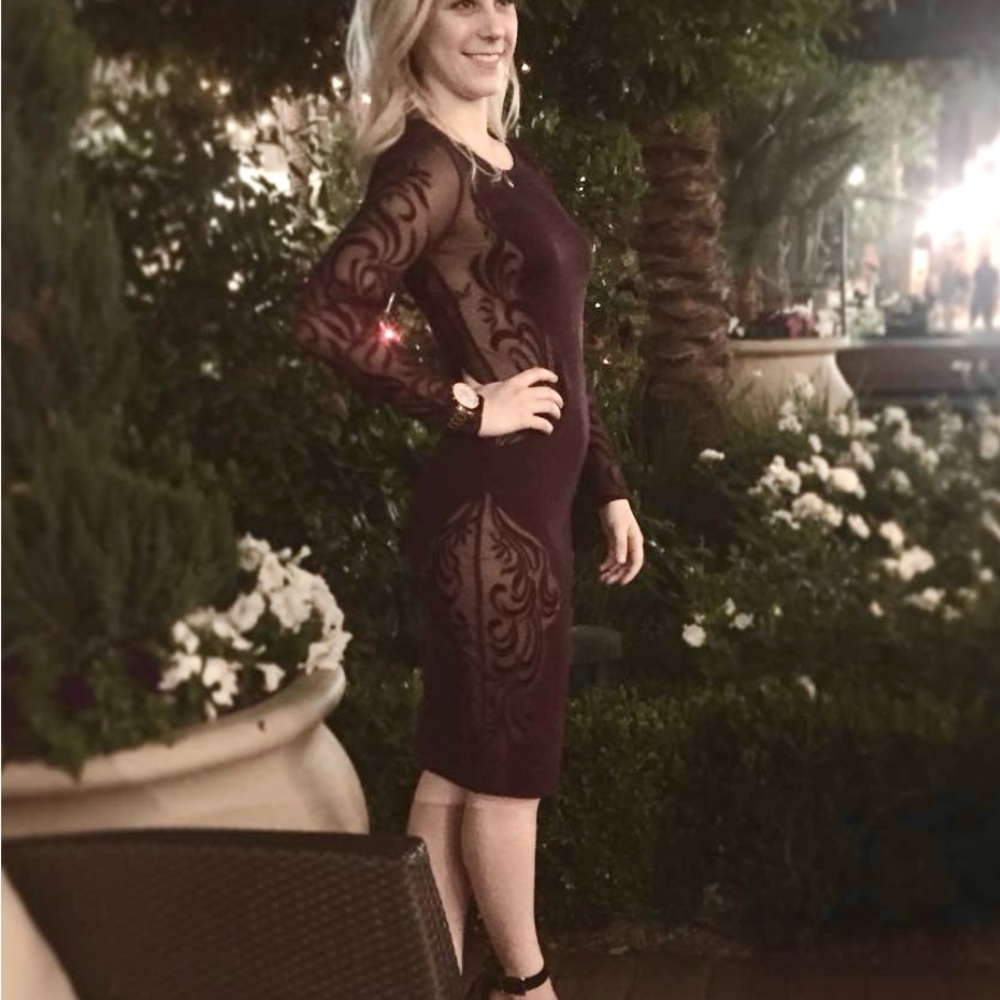 Marciano Burgundy Long Sleeve Dress